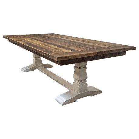 Avon Reclaimed Barnwood Dining Table, Trestle Base, Provincial, 48x90, 2 Bb Ext
