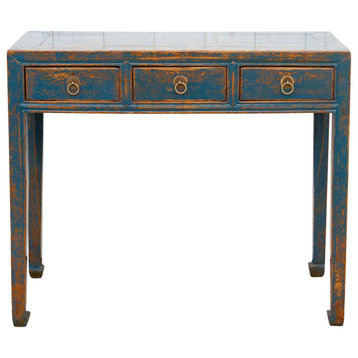 Three-Drawer Blue Lacquered Altar Console