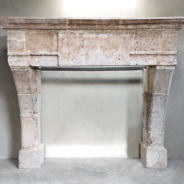 Antique Mediterranean Limestone Fireplace Mantel Louis XIII Style