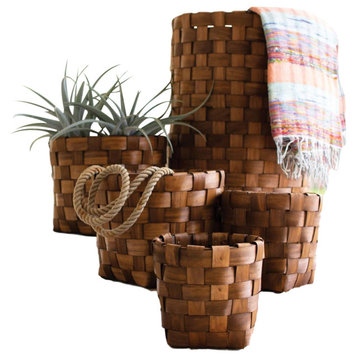 Brown Round Nesting Woven Chipwood Baskets 5-Piece Set
