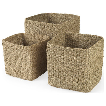 Set of Three Square Wicker Storage Baskets