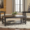 Set of 3 Coffee Table Set, Plank Style Top With Slatted Lower Shelf, Dark Wood