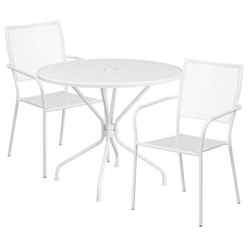 35.25'' Round White Indoor-Outdoor Steel Patio Table Set