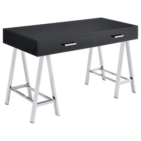 ACME Coleen 2-Drawer Metal Home Office Desk in Black and Chrome