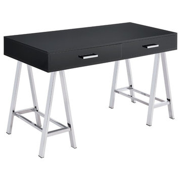 ACME Coleen 2-Drawer Metal Home Office Desk in Black and Chrome