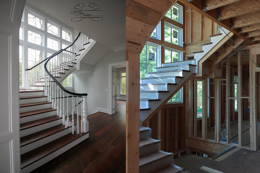 Powerful Impression by Floating Staircase in Suburban Foyer