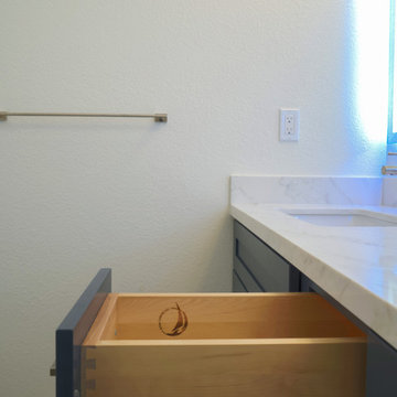 Modern Navy Blue Bathroom Vanity with LED Backlit Mirrors