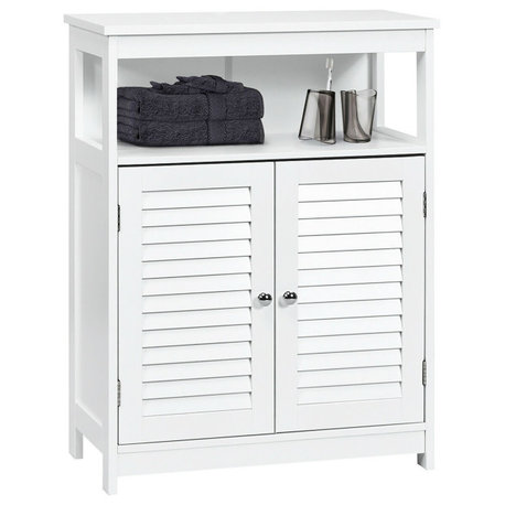 Costway Bathroom Wood Storage Cabinet w/ Double Shutter Door