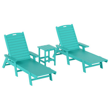 WestinTrends 3PC Outdoor Adirondack Reclining Chaise Lounge, Side Table Set, Turquoise