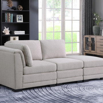 Kristin 86.5" Light Gray Linen Reversible Sofa with Ottoman