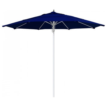 11' Patio Umbrella Silver Pole Fiberglass Rib Pulley Lift Sunbrella, True Blue
