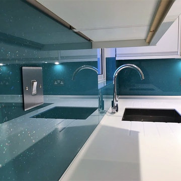 Kitchen Splashback - Turquoise Blue with Iridescent Shimmer