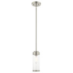 Livex Lighting - Livex Lighting Brushed Nickel 1-Light Mini Pendant - The one light mini pendant from the Hillcrest collection features a simple elegant brushed nickel frame paired with clear glass shades. Each shade is accented with a banded brushed nickel ring to carry through the theme of finely crafted metal fittings.�