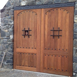 Rustic Mahogany Door with Button Clavos, Easy Speak Window and Grill - Front Doors