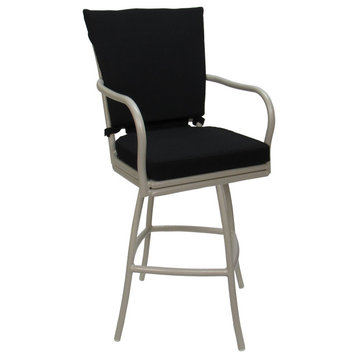 Outdoor Patio Swivel Bar Stool Ofir with Arms, Black - Beige, 26"