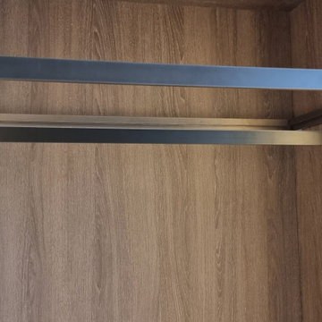 Linear Walk-in Wardrobe with Glass LED Shelf | Hillingdon | Inspired Elements