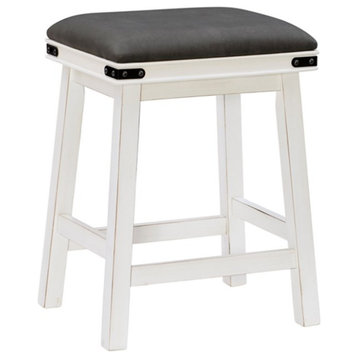 Linon Serrano 24" Wood Backless Gray Faux Leather Counter Stool in Off White
