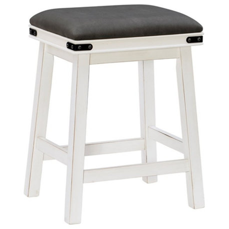 Linon Serrano 24" Wood Backless Gray Faux Leather Counter Stool in Off White