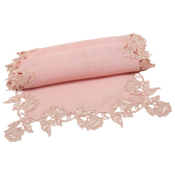 English Rose Lace Trim Table Runner, Pink, 16"x36"