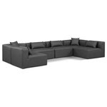Meridian Furniture - Cube Upholstered Modular Sectional, Grey, 6-Piece: 4 Armless Chair, 2 Corner Chair, Vegan Leather - Elevate your space with the luxurious Cube Vegan Leather Modular Sectional. This modular sectional exudes modern elegance, charm, and comfort making it a perfect addition to any contemporary living space. Its clean lines and cube shape are reminiscent of minimalist design, while the plush charcoal grey vegan leather upholstery adds a touch of luxury and sophistication. The chair's versatile construction and geometric aesthetic seamlessly integrate into various design styles, from sleek living rooms to chic home offices, embodying the essence of modern design and creating a sense of order and tranquility in your space.