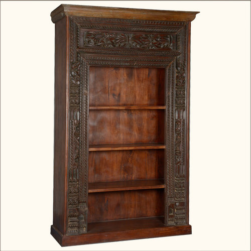 Wooden Bookcase Bookshelves Elegant French Gothic Reclaimed Wood 4 Shelf Display Bookcase Bookcases