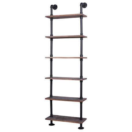 Emitt Tall Bookshelf Black Pipe Frame with Weathered Maple Shelves