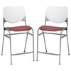 Home Square Plastic Counter Stool in White/Burgundy - Set of 2