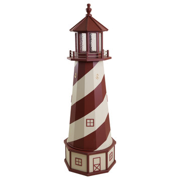 Outdoor Deluxe Wood and Poly Lumber Lighthouse Lawn Ornament, Red and Beige, 66 Inch, Standard Electric Light