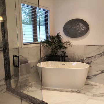 Sleek But Classic Black & White Bathroom Delivers Easy Care Elegance & Comfort