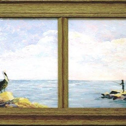 Original diptych painting framed in custom made "window" style frame. - Wall Decor