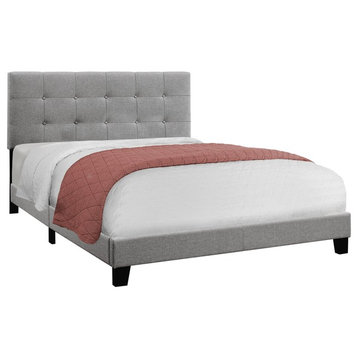 Bed, Queen Size, Platform, Upholstered, Linen Look, Gray