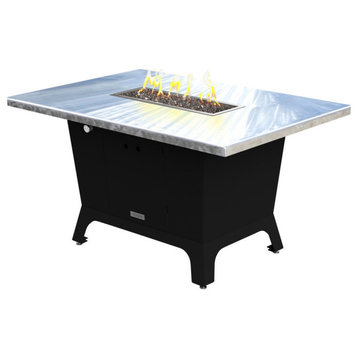 Rectangular Fire Pit Table, 52x36x1.5, Natural Gas, Brushed Aluminum Top, Black