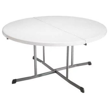 Modern Folding Table, Indoor Outdoor Use With Metal Legs & Round Plastic Top