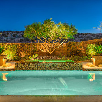 Lap Pool with Rim Flow Spa & Fire Pit