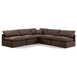 Meridian Furniture - Indulge Upholstered Modular L-Shaped Sectional, Brown, 5-Piece: 4 Armless Chair, 1 Corner Chair, Down Stuffed Velvet - Experience ultimate comfort and style with our brown velvet Indulge Sectional. The luxurious velvet will elevate the aesthetic of any room. This sofa provides ample space for you to relax while its modular build offers the option of unlimited configurations. Whether you're looking to add a stylish element to your living room or a comfortable seating option to your bedroom, this sofa is the perfect choice.