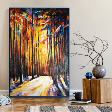 Landscape acrylic painting with frame "Harmony of the forest"