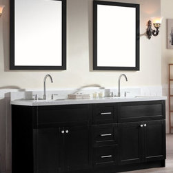 73 inch Transitional Double Sink Bathroom Vanity Set in Black Finish - Bathroom Vanities And Sink Consoles