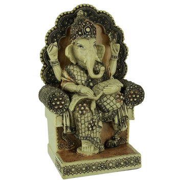 Lord Ganesha Sitting On Throne Reading Secret Scripture Statue