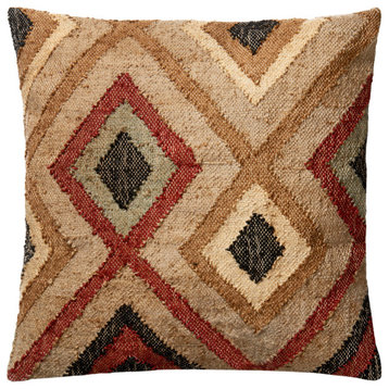 Ellen DeGeneres Crafted by Loloi Rust/Beige Jute Pillow, 22"x22", Polyester/Poly