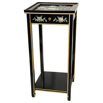 Oriental Pedestal, Black Mother of Pearl Birds and Flowers