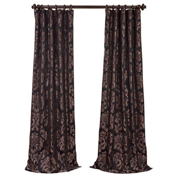 Astoria Black & Pewter Faux Silk Jacquard Curtain Single Panel, 50"x108"
