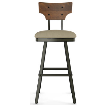 Amisco Gustavson Counter and Bar Stool, Beige Fabric / Brown Wood / Dark Brown Semi-Transparent Metal, Bar Height