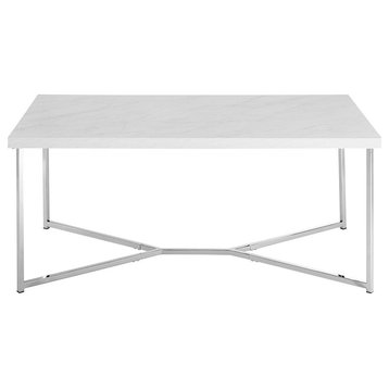 42" Y-Leg Coffee Table with White Faux-Marble Top, White Faux Marble/Chrome