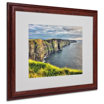 Pierre Leclerc 'Cliffs of Moher Ireland' Matted Framed Art, White Matte, Wood Frame, 16" X 20"