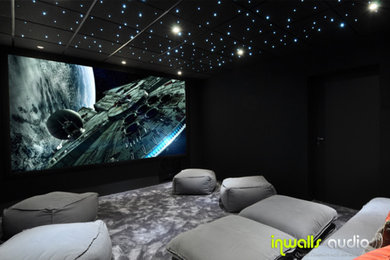 Idée de décoration pour une salle de cinéma design de taille moyenne.