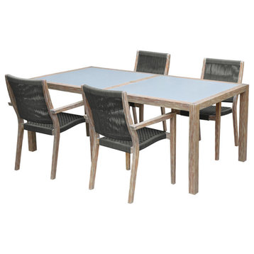 Sienna and Madsen 5-Piece Outdoor Eucalyptus Dining Set With Gray Teak Finish