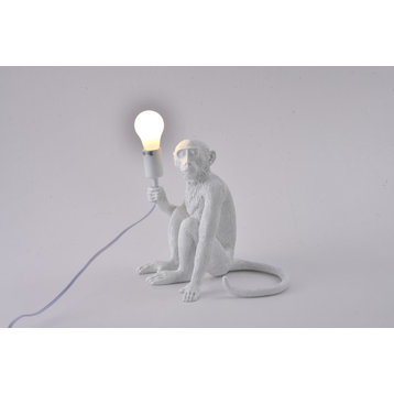 White Sitting Resin Monkey Table Lamp