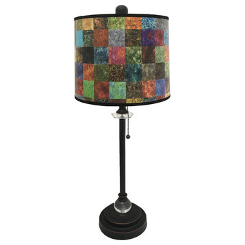 28" Crystal Buffet Lamp With Colorful Patchwork Shade, Oil Rubbed Bronze, Single