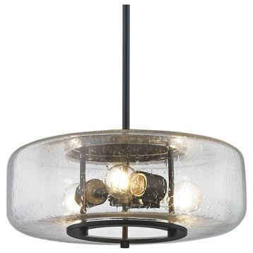 Industrial Seeded Glass Pendant Light with 3 Lights Bronze Finish