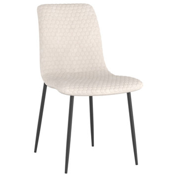 Contemporary Fabric and Metal Dining Chair, Set of 2, Beige and Black